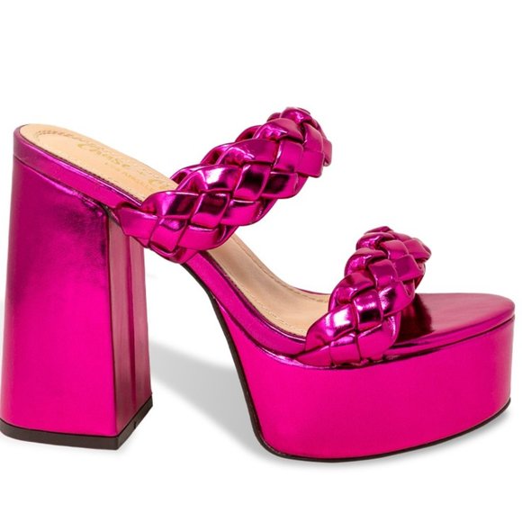 Chase + Chloe Shoes - Women’s Chunky Block Heeled Platform Sandals with Two Braided Straps